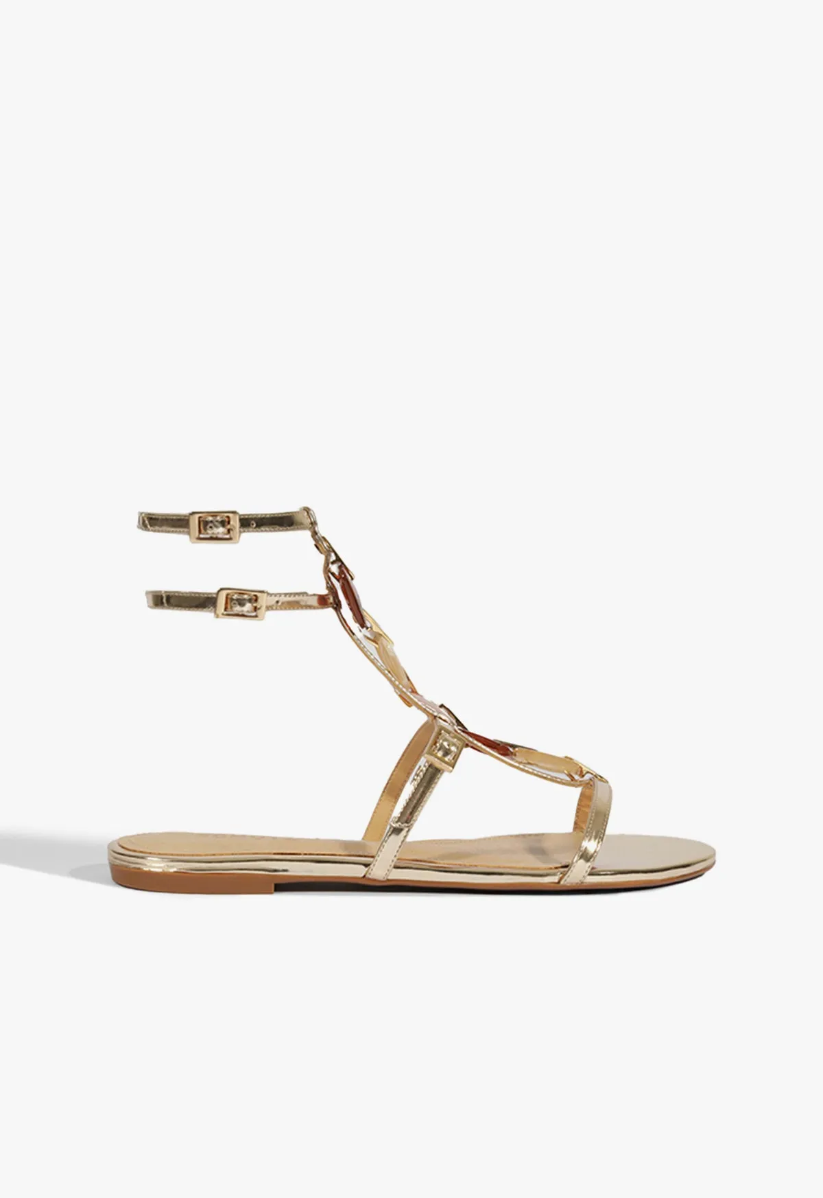 Cassandra Gold Leather Flat Sandal Flexible Form Smart Design Gear