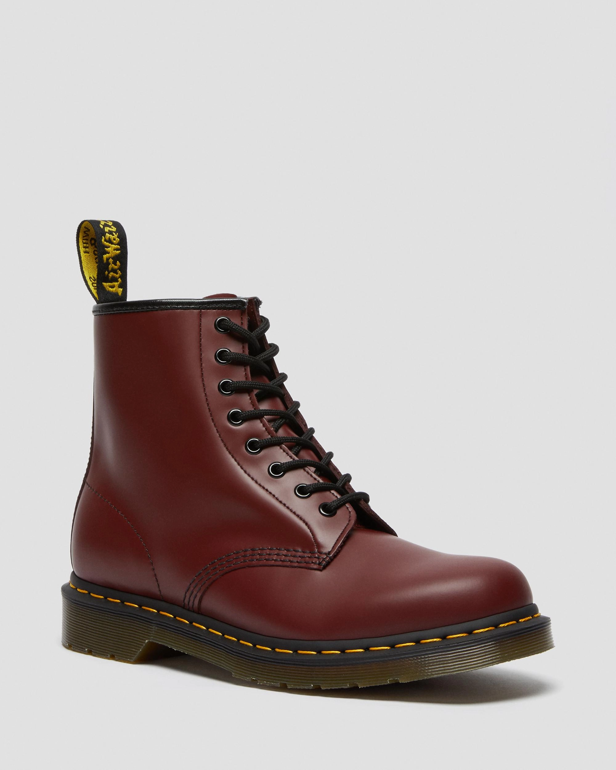1460 Smooth Leather Lace Up Ankle Boots In Cherry Red Streamline Your Day Edge In Motion