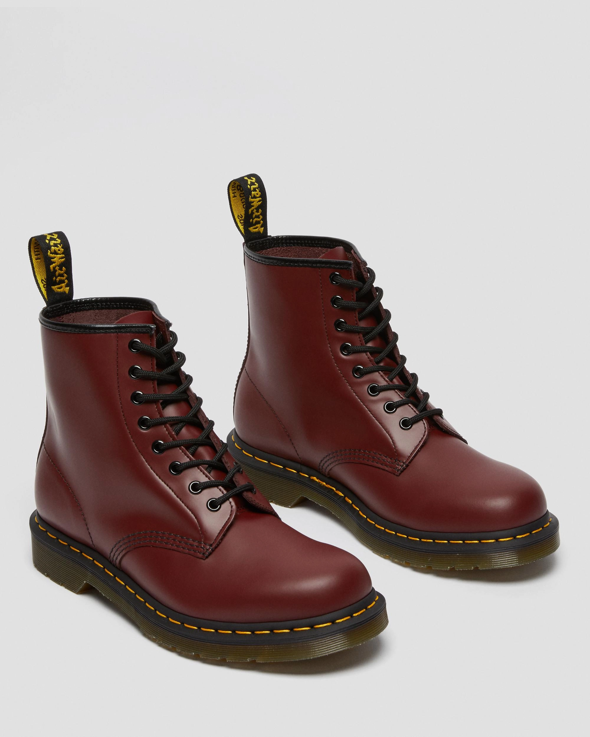 1460 Smooth Leather Lace Up Ankle Boots In Cherry Red Designed To Explore Pure Urban