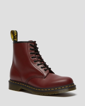 1460 Smooth Leather Lace Up Ankle Boots In Cherry Red Streamline Your Day Edge In Motion