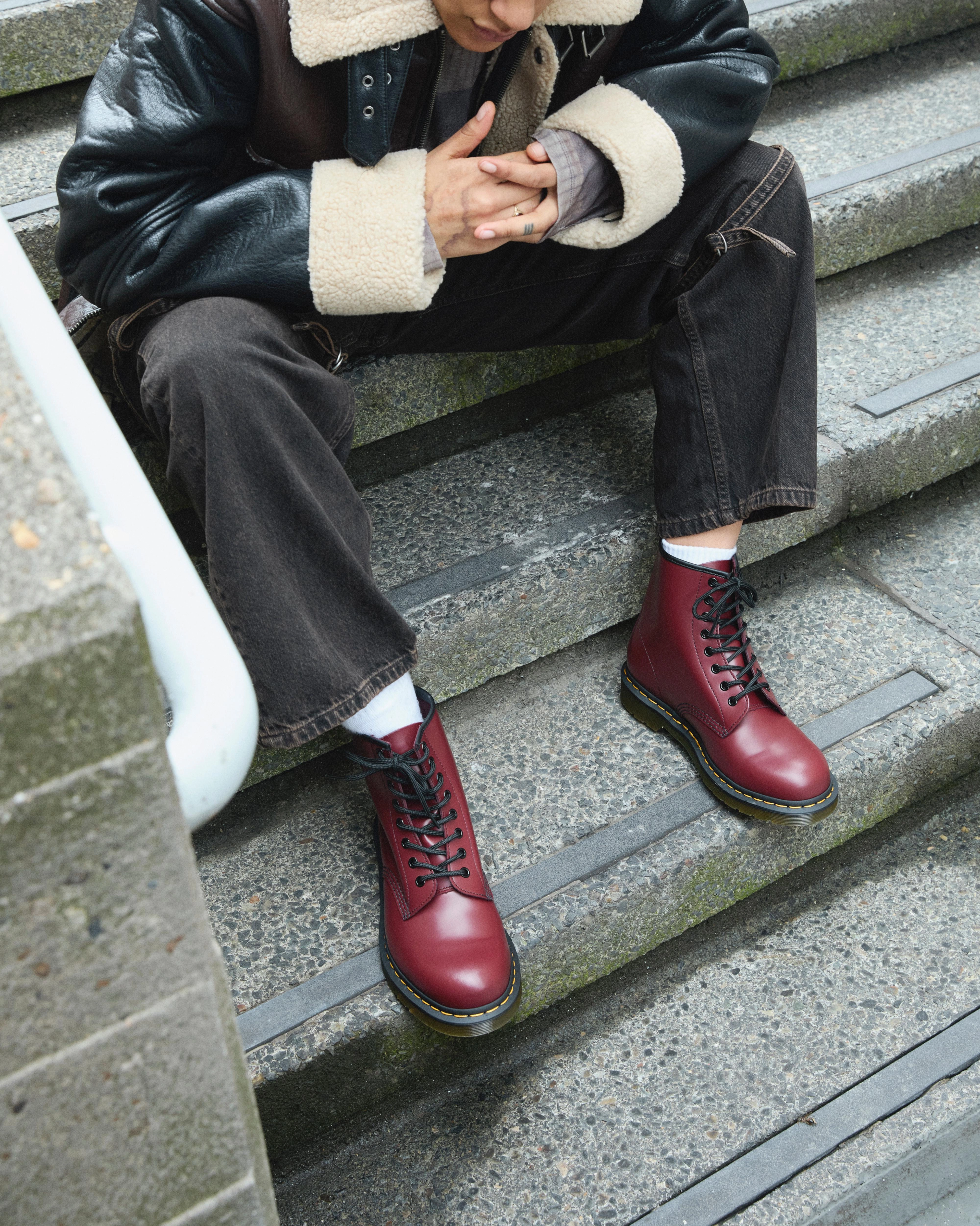 1460 Smooth Leather Lace Up Ankle Boots In Cherry Red Refined Minimalism Streamlined Urban