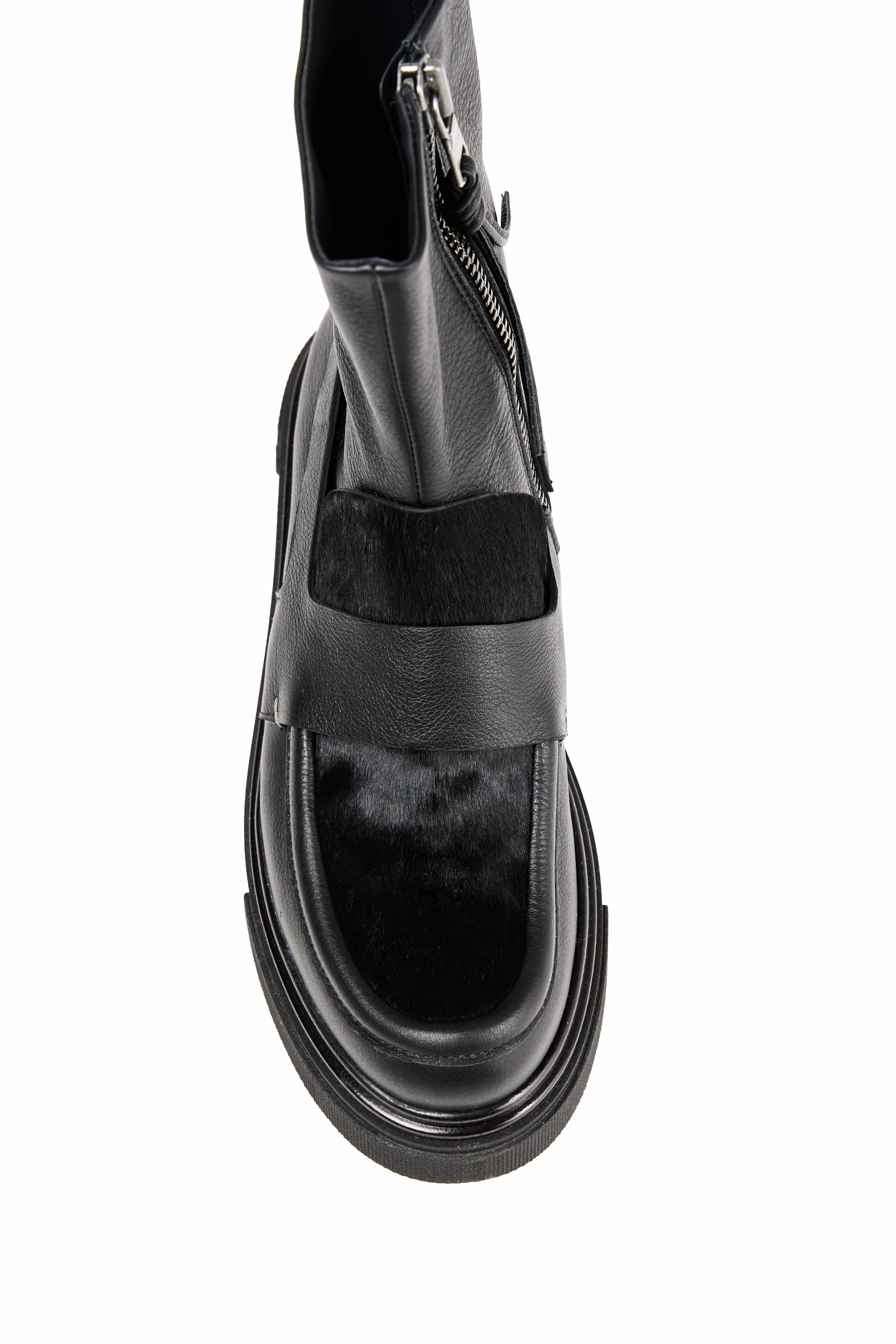 Design-First Mousse Leather Ankle Boot Moccasin In Pony Sfumato Nero
