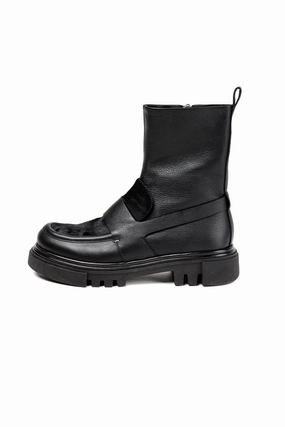 Mousse Leather Ankle Boot Moccasin In Pony Sfumato Nero Fresh Silhouette