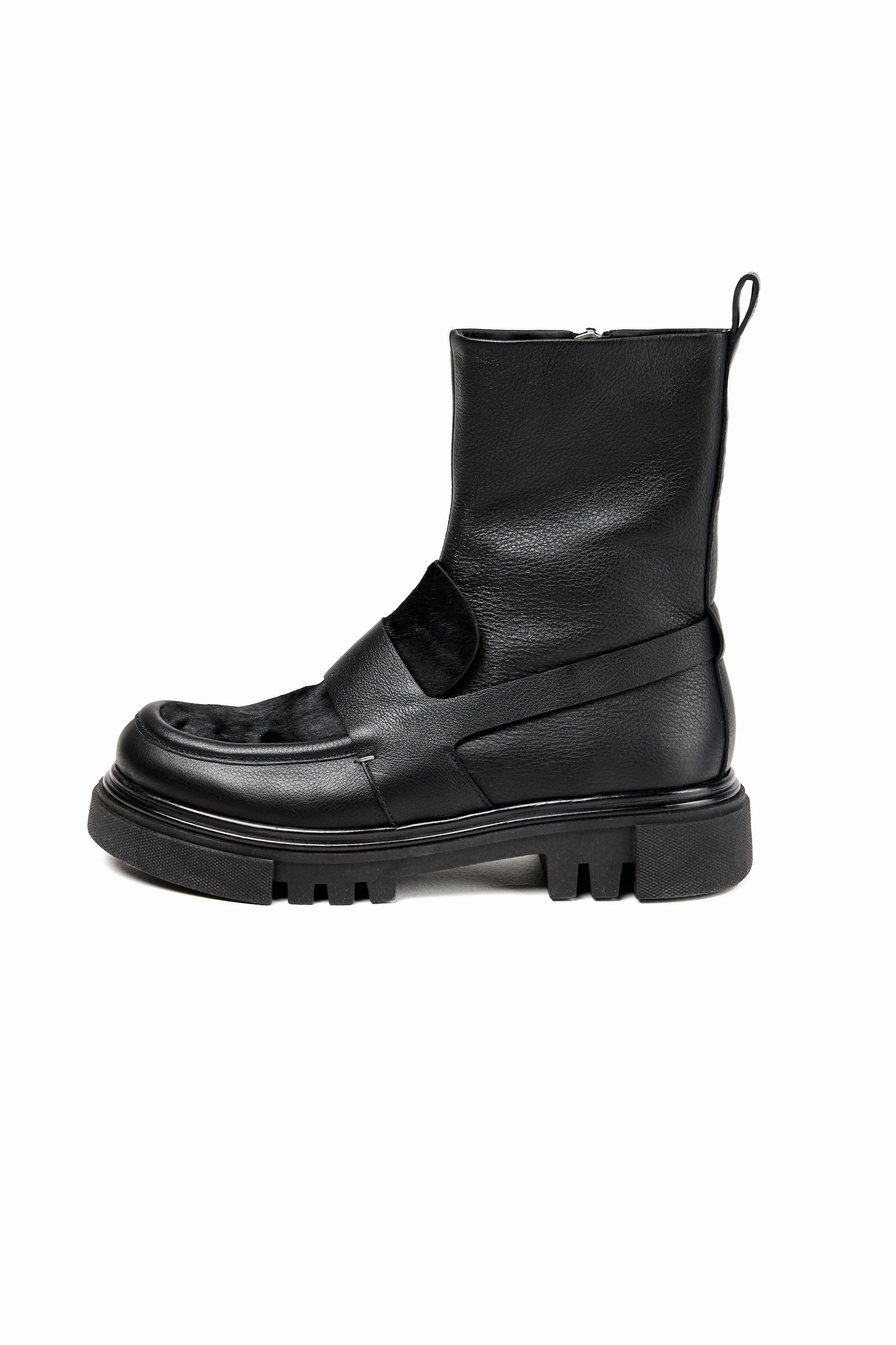 Mousse Leather Ankle Boot Moccasin In Pony Sfumato Nero Fresh Silhouette
