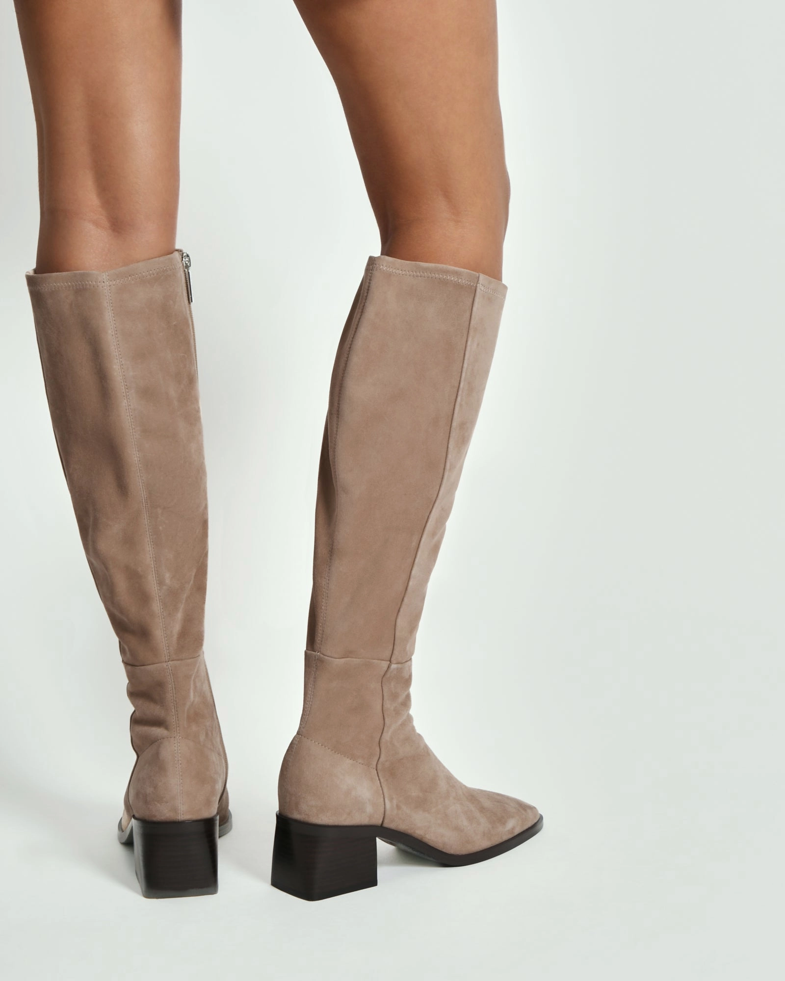 Queenie Knee Boots Taupe Suede Modern Rhythm Confident Minimal