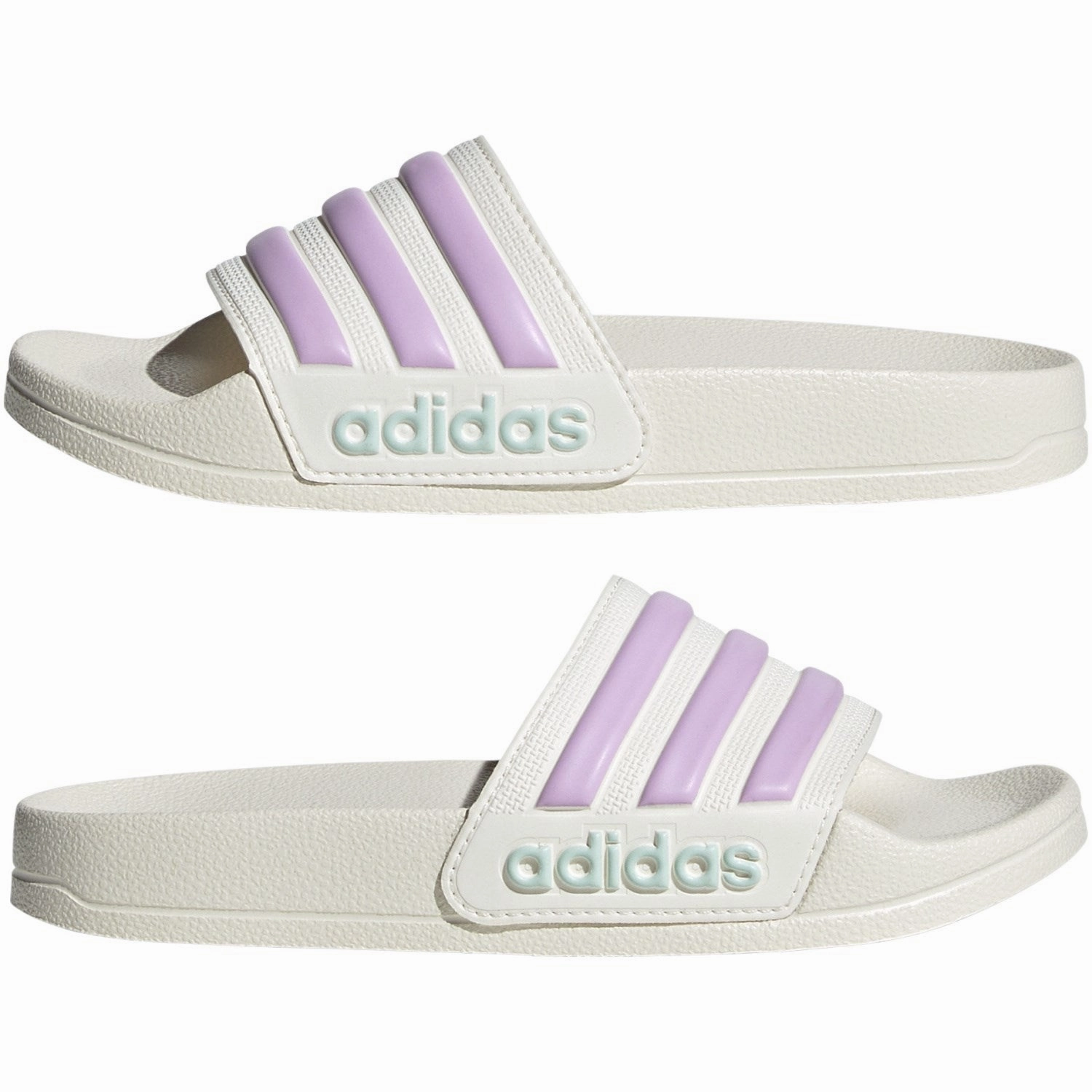 Rhythm-Based Wear Adidas Originals Off White/Bliss Lilac/Halo Mint Adilette Shower K Slides