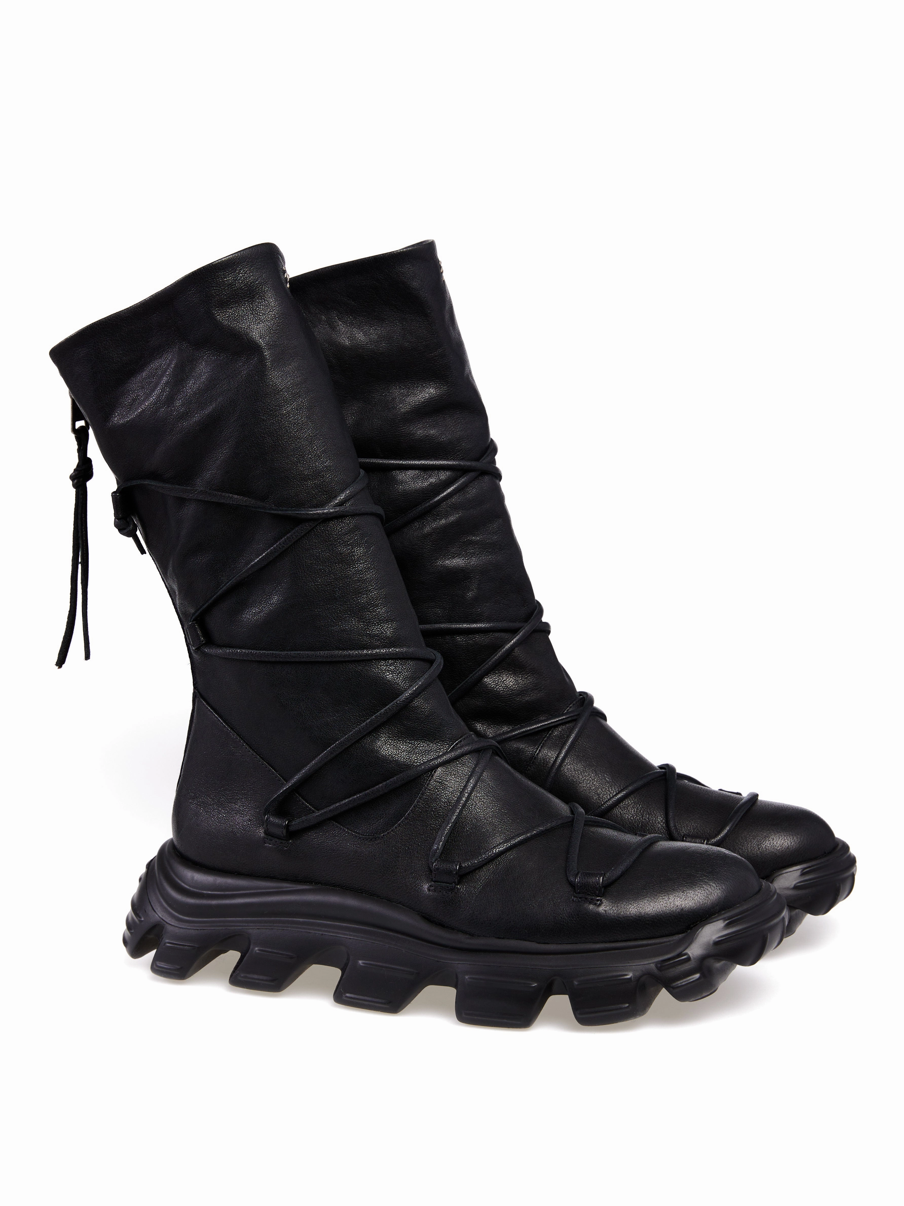 Old Iron Tall Leather Boot With Laces In Nero Form Plus Function Effortless Utility