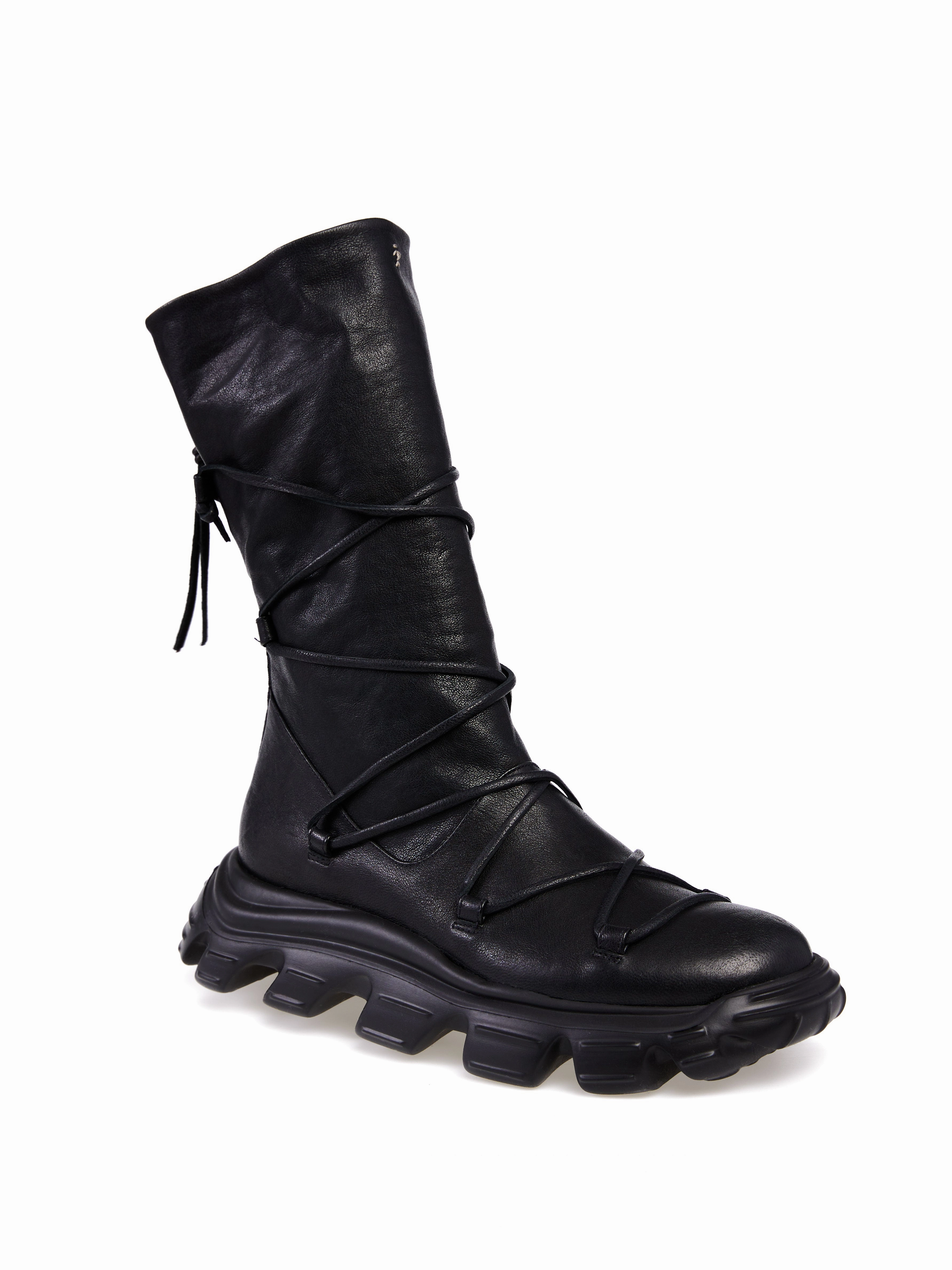 Old Iron Tall Leather Boot With Laces In Nero Intentional Vibe Step Into Rhythm