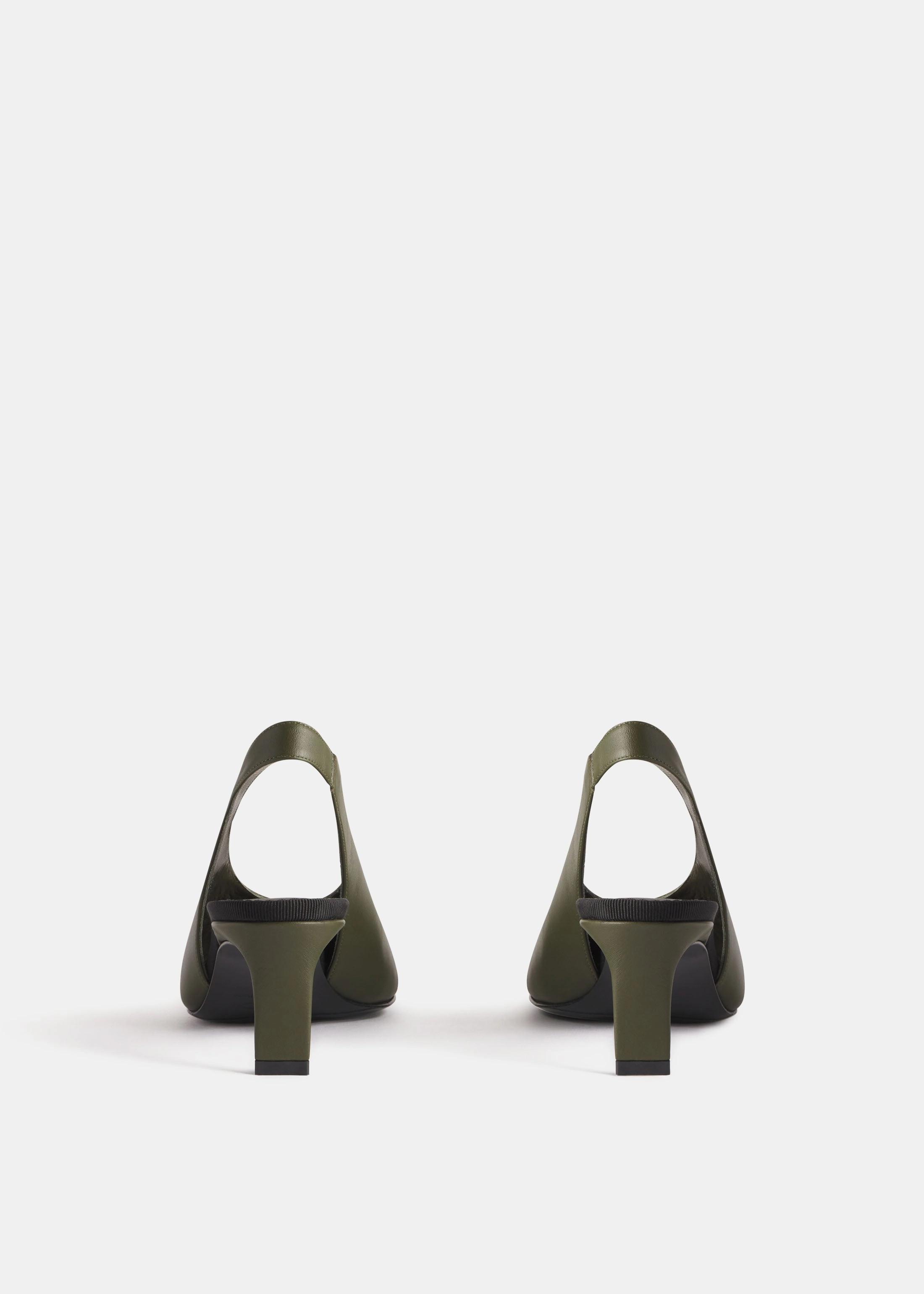 Pointed Slingback Leather Heel In Olive Purpose-First Outfit