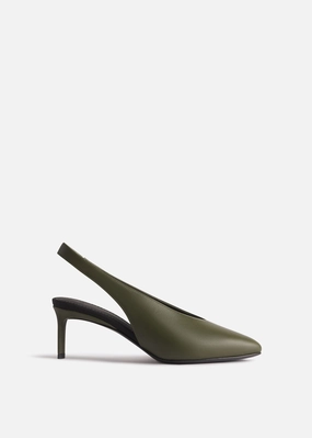 Pointed Slingback Leather Heel In Olive Clean-Forward Updated Basics