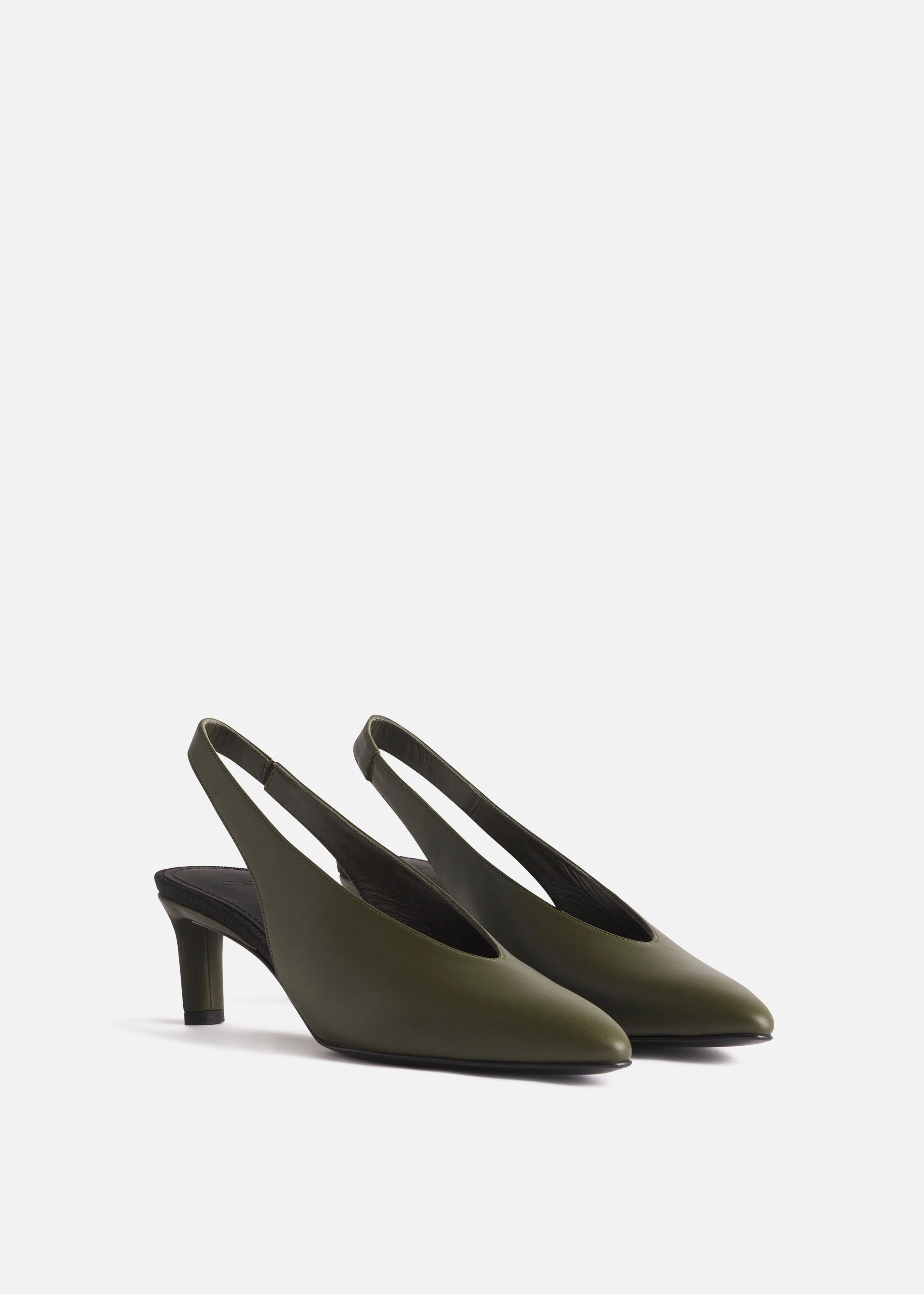 Crafted Clarity Clean Profile Pointed Slingback Leather Heel In Olive