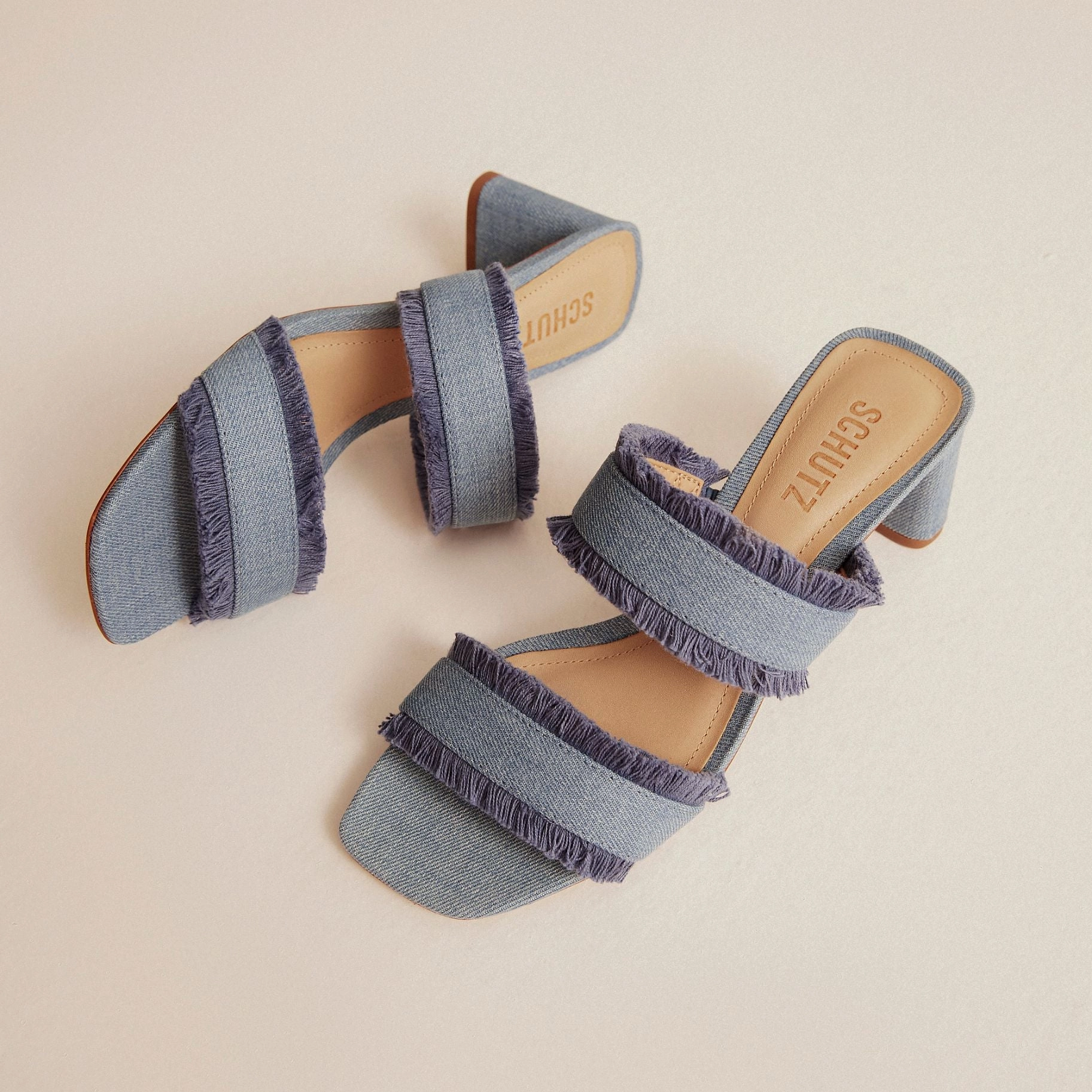 Streamlined Pieces Amely Mid Block Denim Sandal