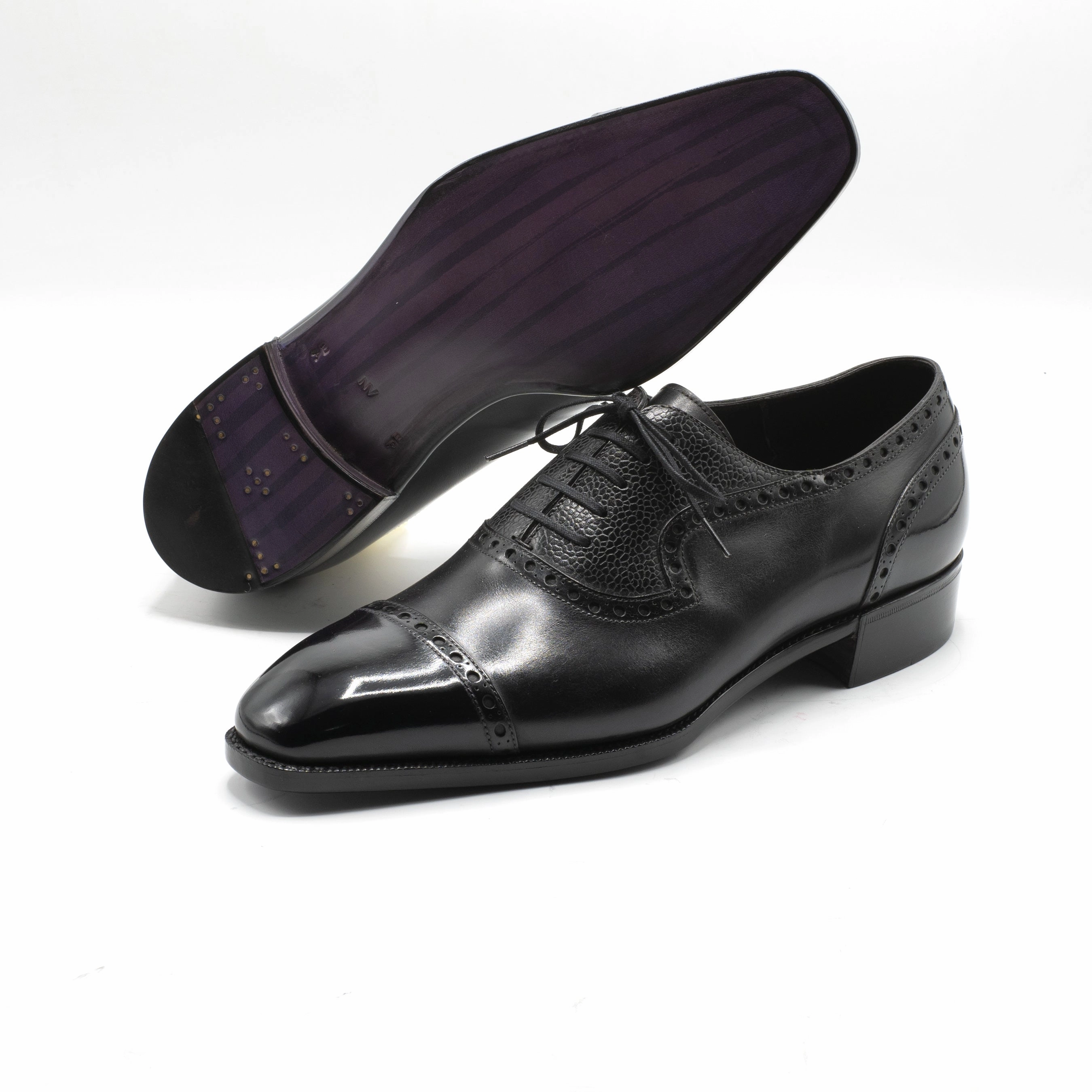Andrs Adelaide Oxford (Handmade Beveled Waist) - Onyx Box Calf And Vegano Inca Leather Essential Structure