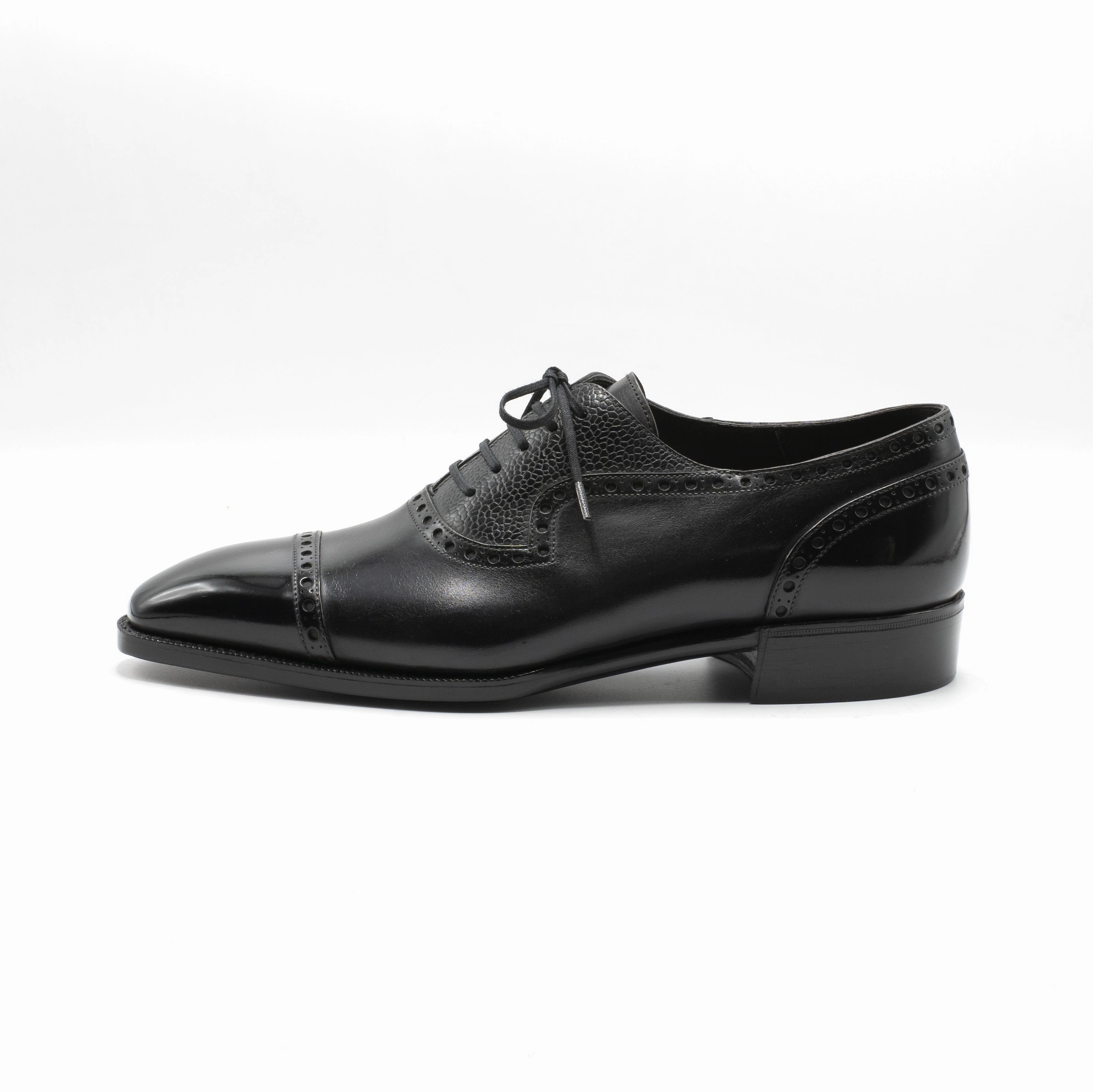 Andrs Adelaide Oxford (Handmade Beveled Waist) - Onyx Box Calf And Vegano Inca Leather Clarity Wear Minimal Details