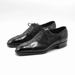 Andrs Adelaide Oxford (Handmade Beveled Waist) - Onyx Box Calf And Vegano Inca Leather Lifestyle Architecture