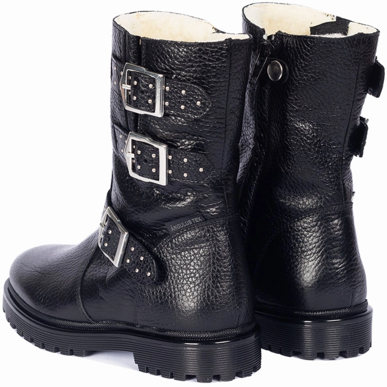 Seasonal Updates Angulus Black Tex Boot With Rivets, Buckles And Zipper