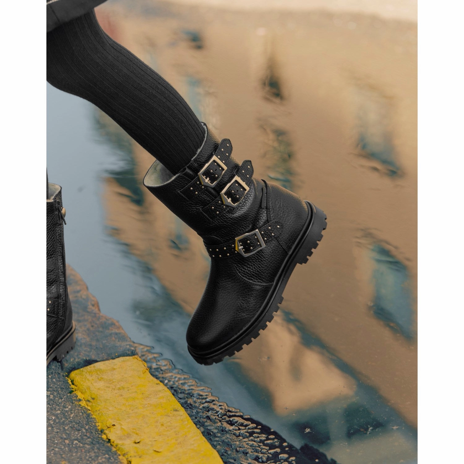 Timeless Cool Layer Logic Angulus Black Tex Boot With Rivets, Buckles And Zipper