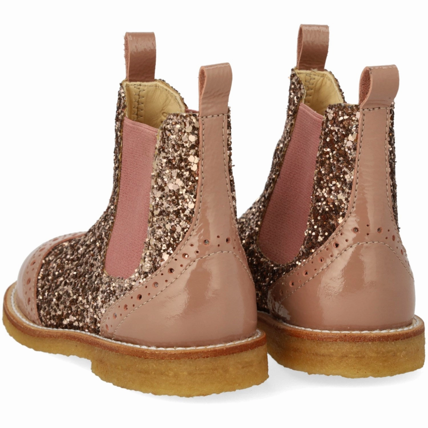 Angulus Clay/Clay Glitter/Rosa Chelsea Boot Med Glitter Og Brandues Detaljer Layer Light Utility In Style