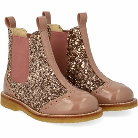 Angulus Clay/Clay Glitter/Rosa Chelsea Boot Med Glitter Og Brandues Detaljer Lightweight Living Active Corewear