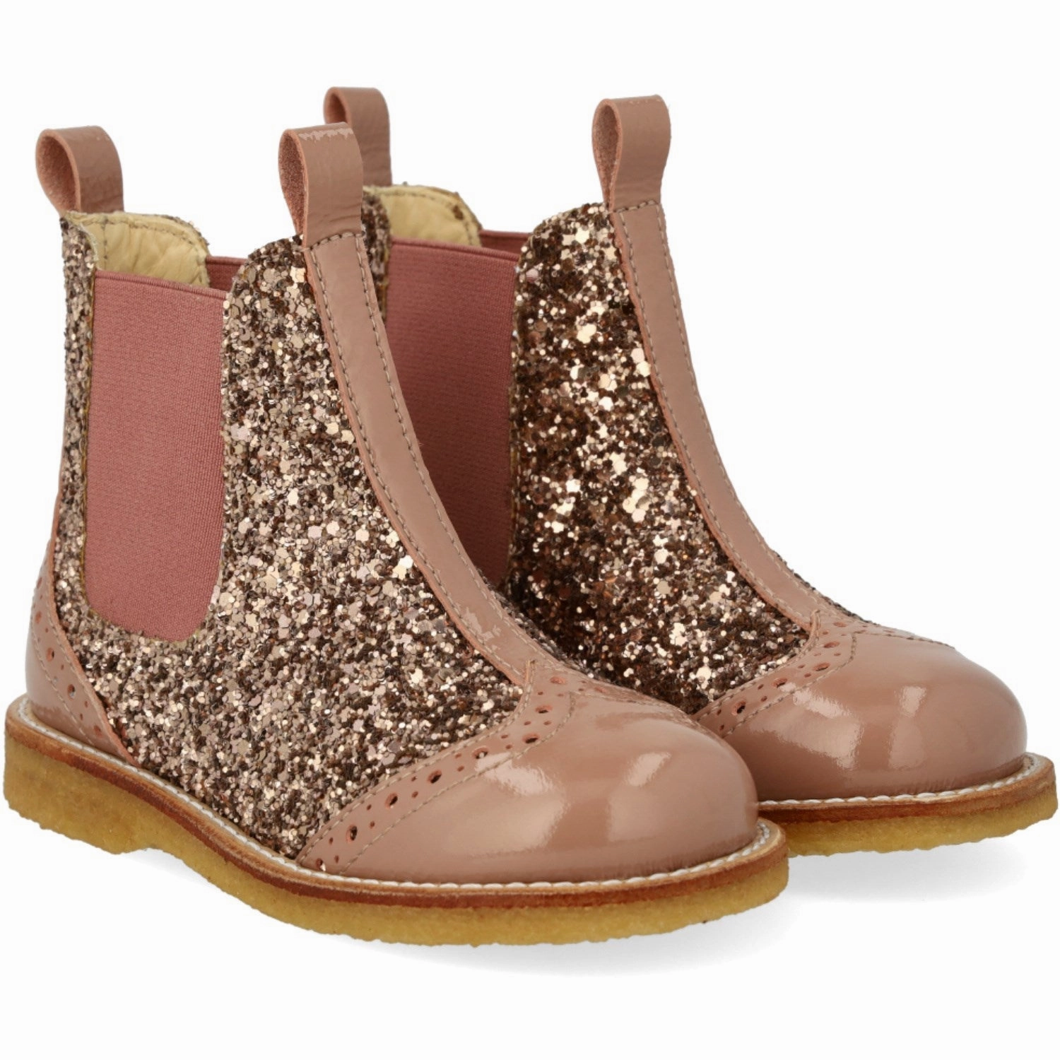 Angulus Clay/Clay Glitter/Rosa Chelsea Boot Med Glitter Og Brandues Detaljer Lightweight Living Active Corewear