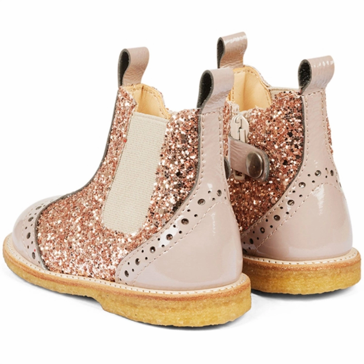 Motion-Elevated Angulus Dusty Almond/Maple Glitter/Elastic Classic Chelsea Glitter Boot