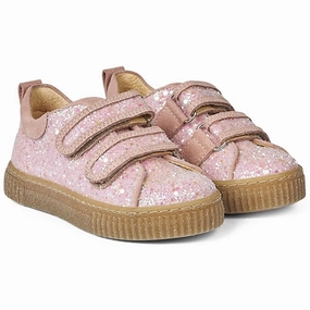 Angulus Glitter Sneaker W. Velcro Peach/Rose Glitter Mindful Motion