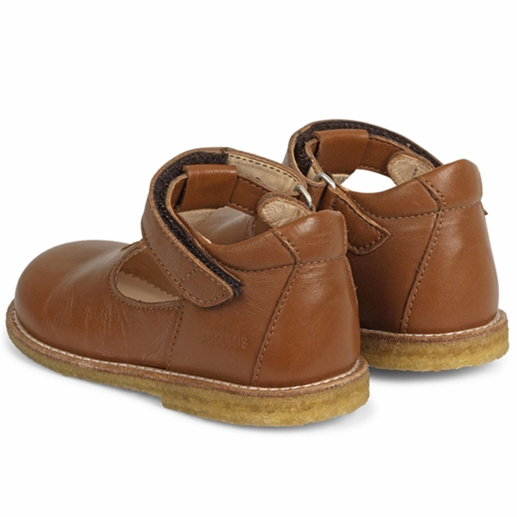 Cool Motion Angulus Mary Jane Shoes W. Heart And Velcro Cognac 3267-101-1545