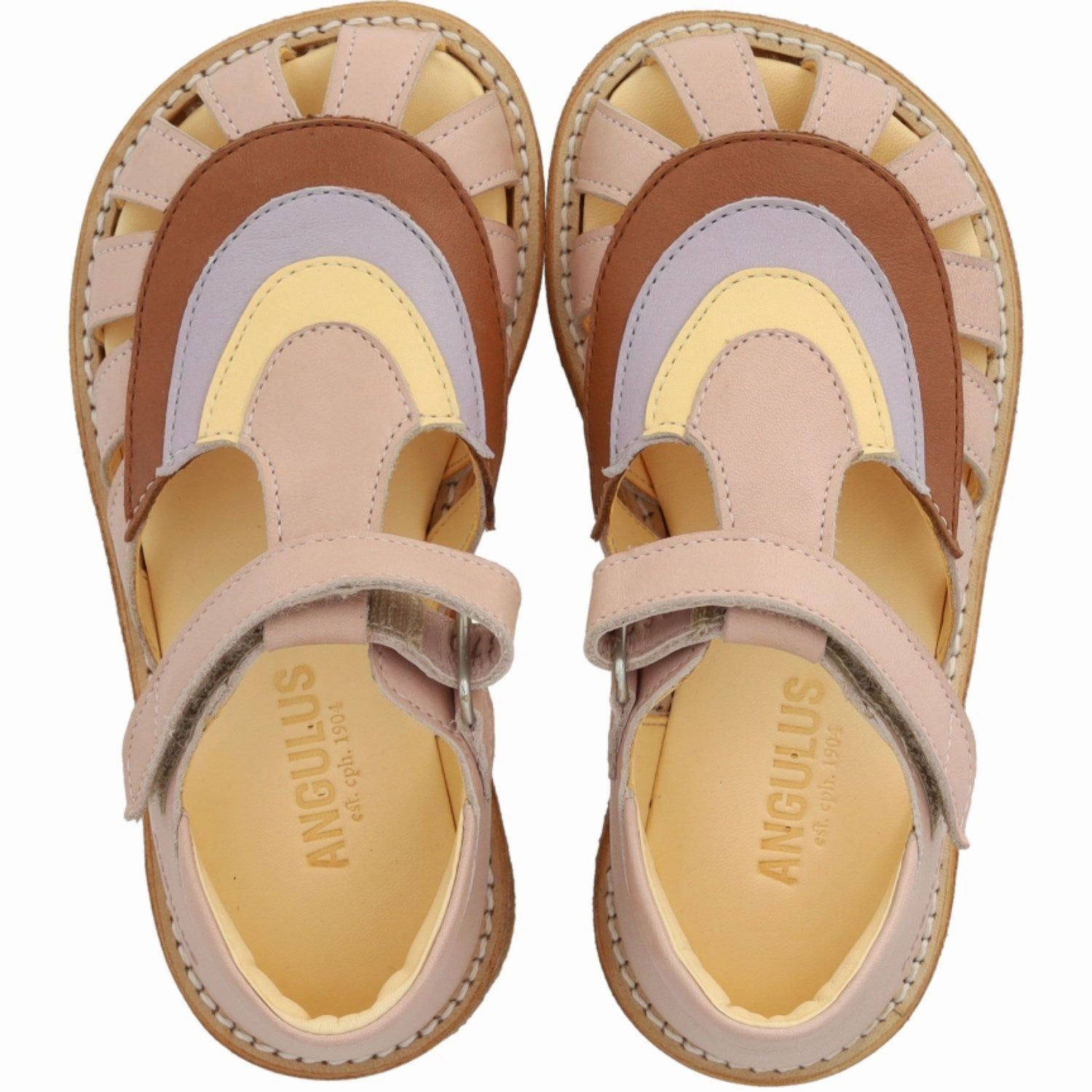 Angulus Rosebud/Clay/Lilac Colourblock Regnbuesandal Med Velcro Next In Line Style Made Easy