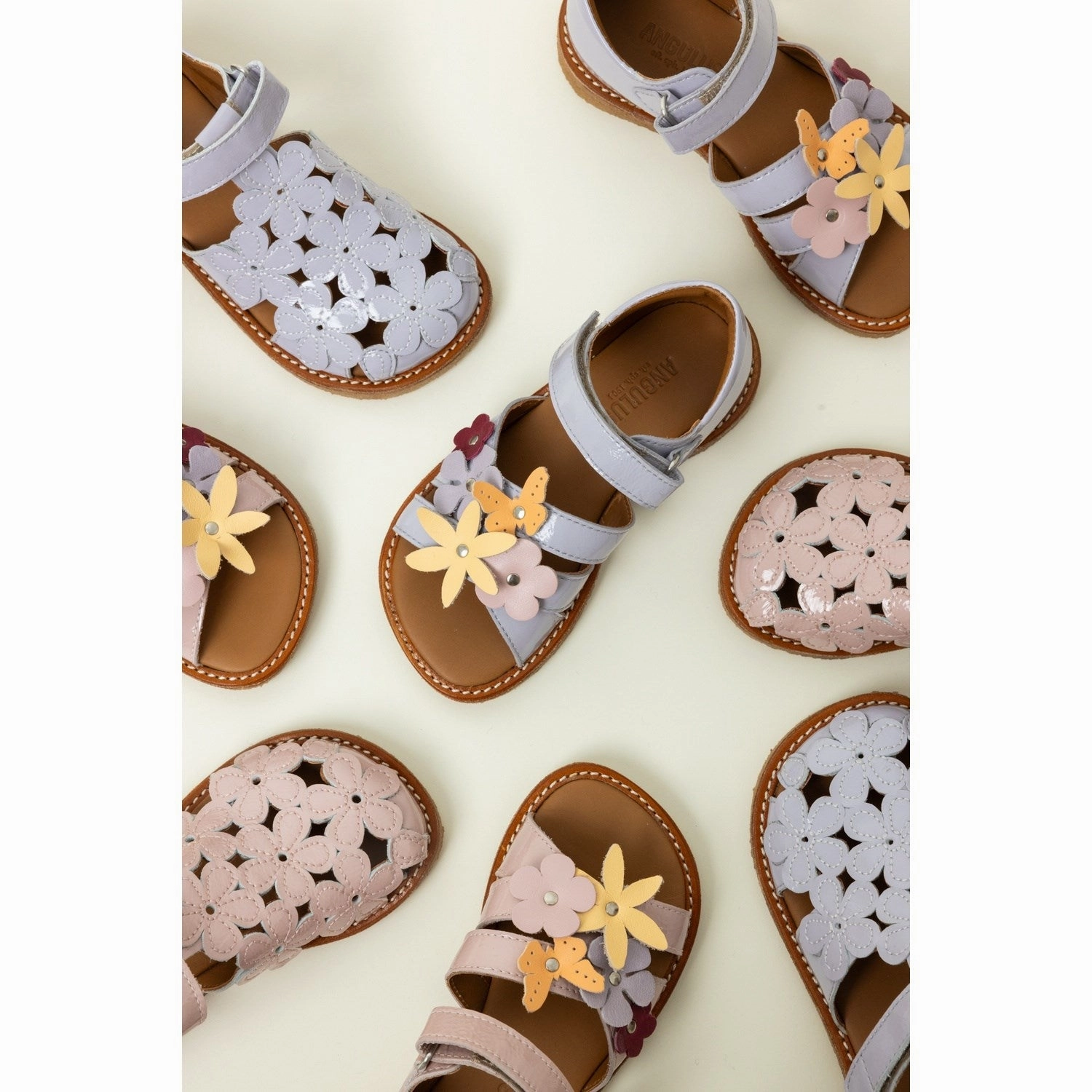 Angulus Rosebud Sandal With Multicolored Floral Appliques Designed With Rhythm Quiet Design