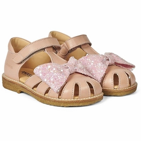 Angulus Sandal W. Bow And Velcro Peach/Peach Glitter Ready When You Are Designed To Perform