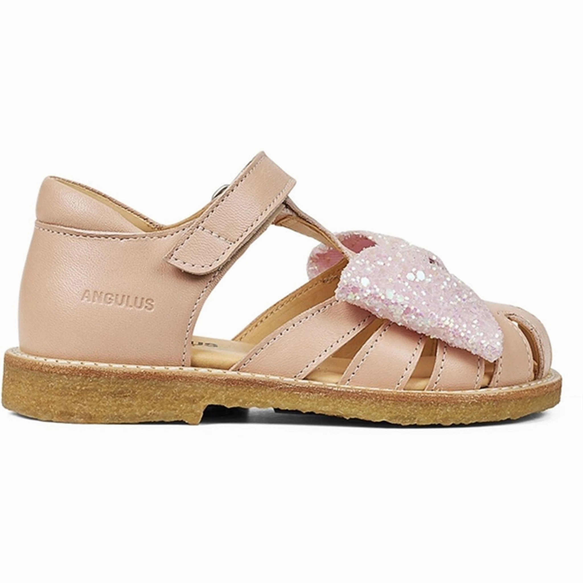 Angulus Sandal W. Bow And Velcro Peach/Peach Glitter Lifestyle Fusion