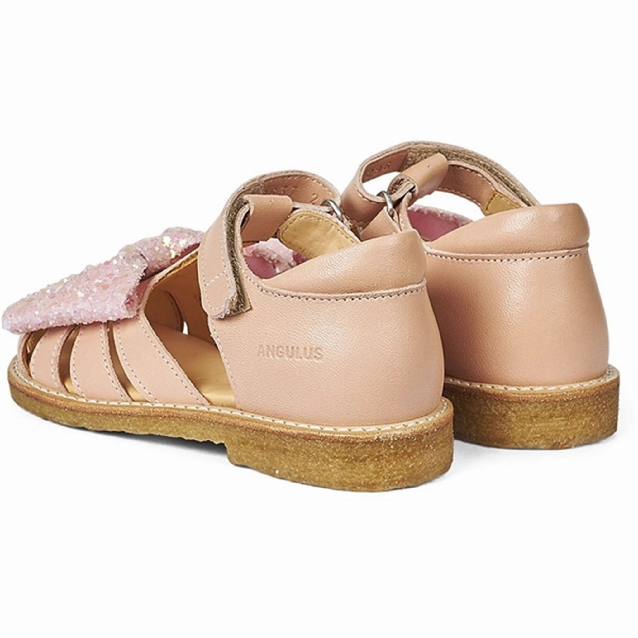 Flex And Fit Angulus Sandal W. Bow And Velcro Peach/Peach Glitter