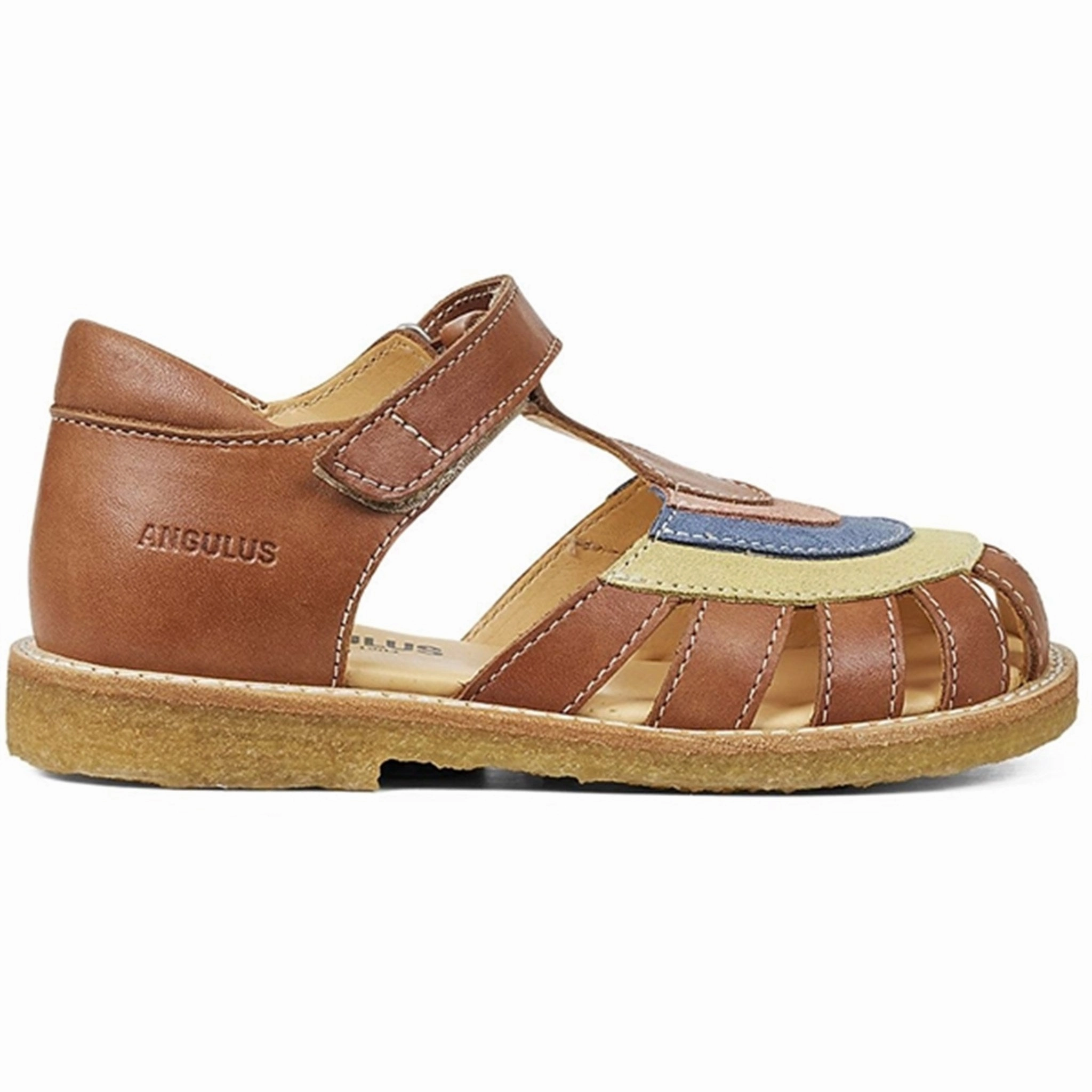 Angulus Sandal W. Rainbow And Velcro Cognac/Yellow/Blue/Peach Designed For Pace Light-Living