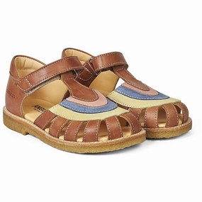 Minimal Design Form-Led Angulus Sandal W. Rainbow And Velcro Cognac/Yellow/Blue/Peach
