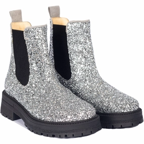 Angulus Silver Glitter/Gray/Black Glitter Chelsea Boot P? Track?L Core-Centric