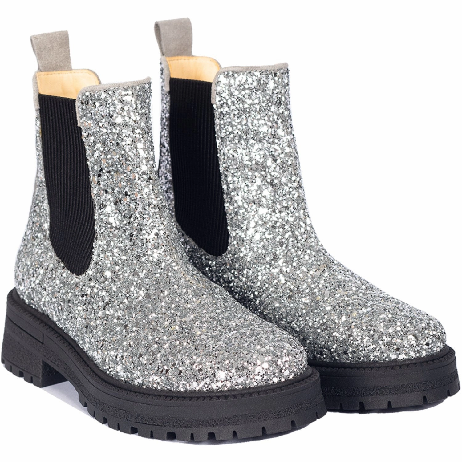 Angulus Silver Glitter/Gray/Black Glitter Chelsea Boot P? Track?L Core-Centric