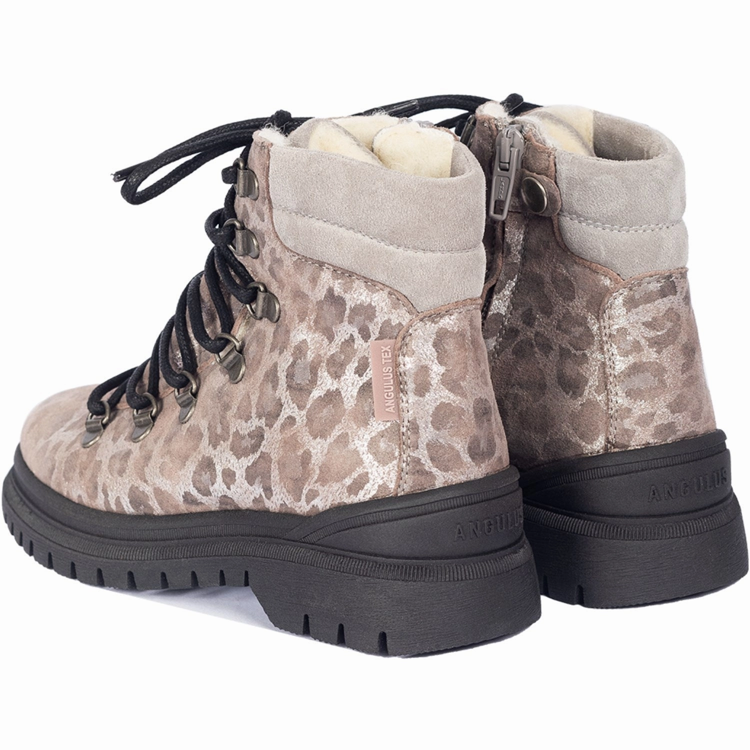 Feel The Flow Angulus Silver Leo/Gray Tex Lace-Up Boot With Wool Lining