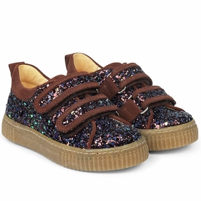 Crafted Ease Angulus Sneakers W Velcro Plum Glitter/Bark