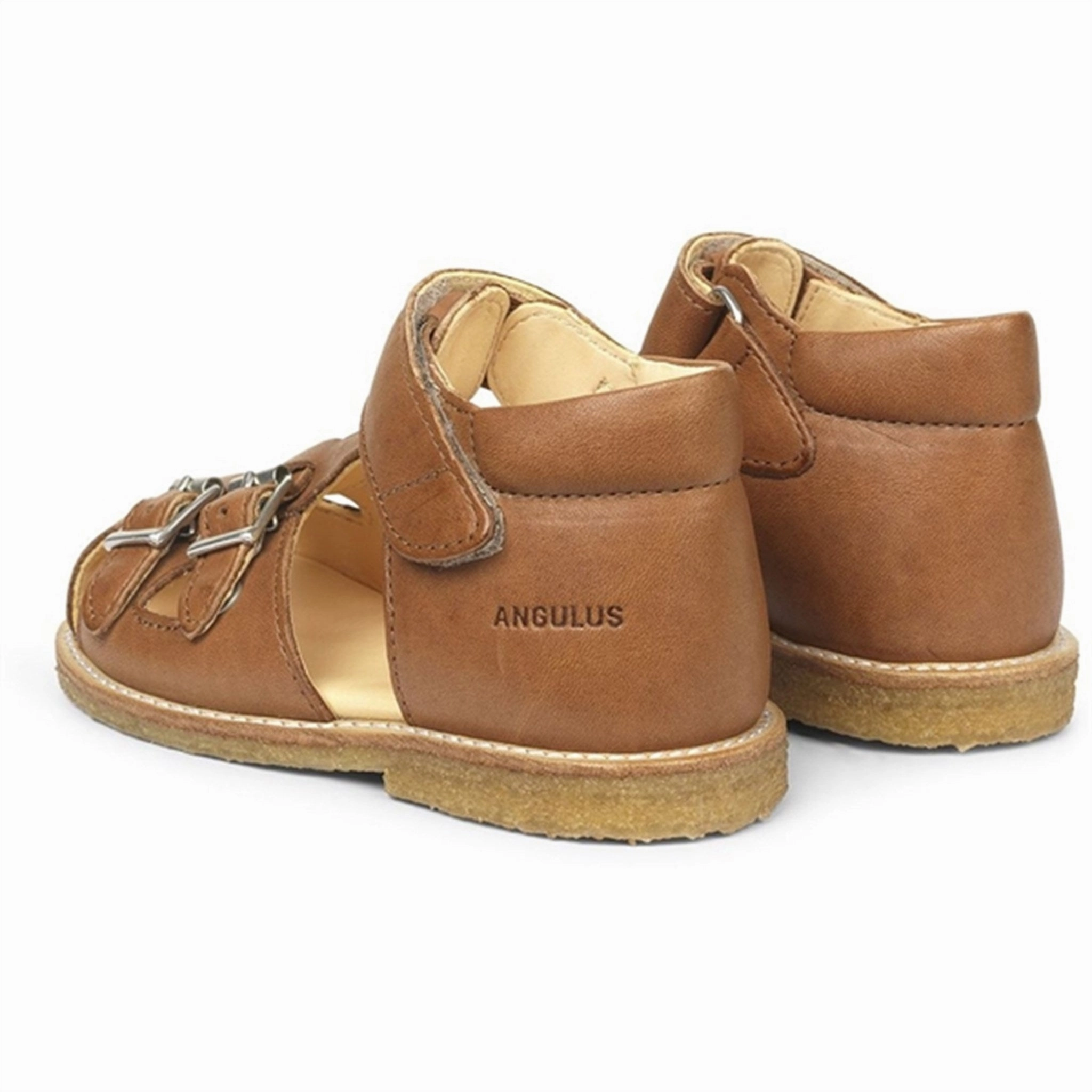 Versatile Pulse Angulus Starter Sandal W. Velcro And Buckles Cognac
