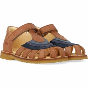 Angulus Tan/Navy/Indigo/Blue Fand Colourblock Regnbuesandal Med Velcro Soft Structure