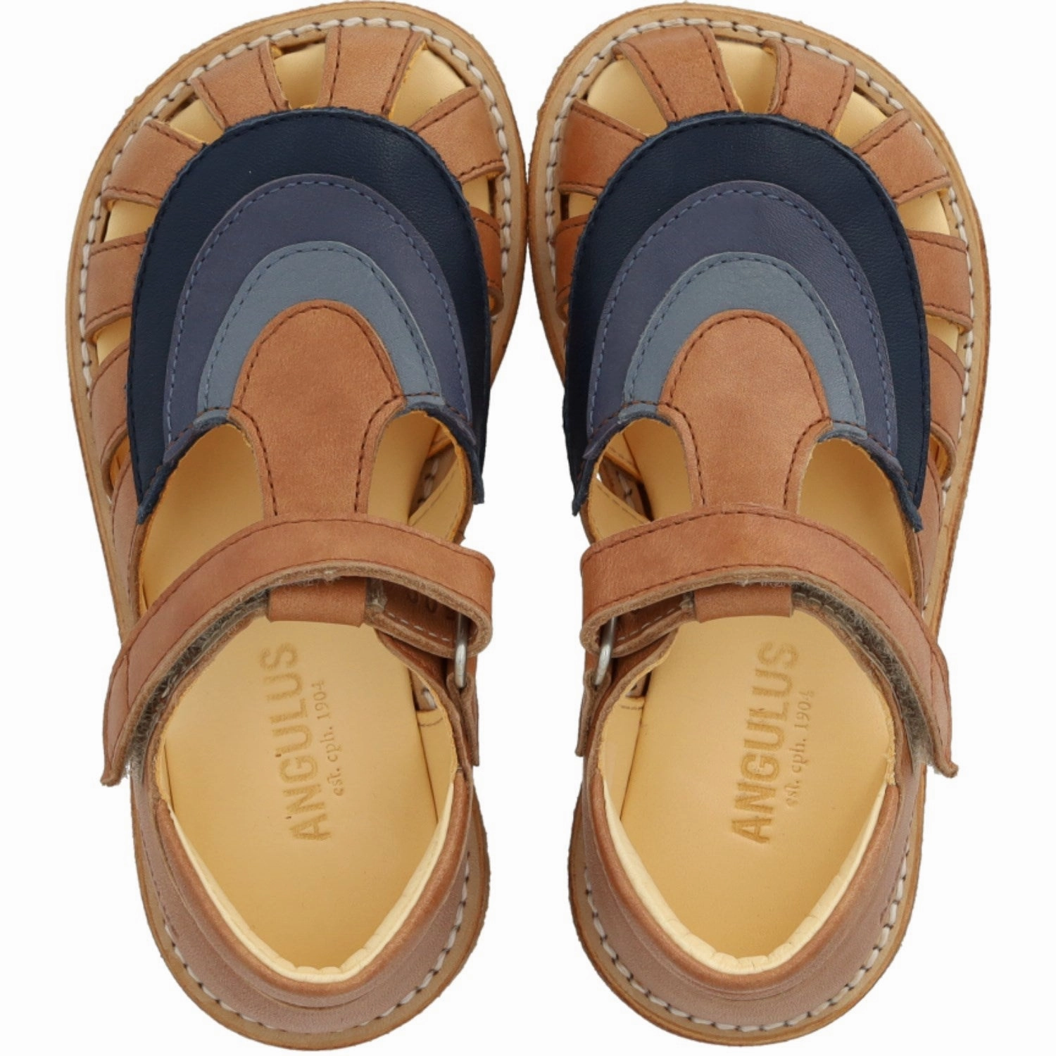 Angulus Tan/Navy/Indigo/Blue Fand Colourblock Regnbuesandal Med Velcro Anytime Movement