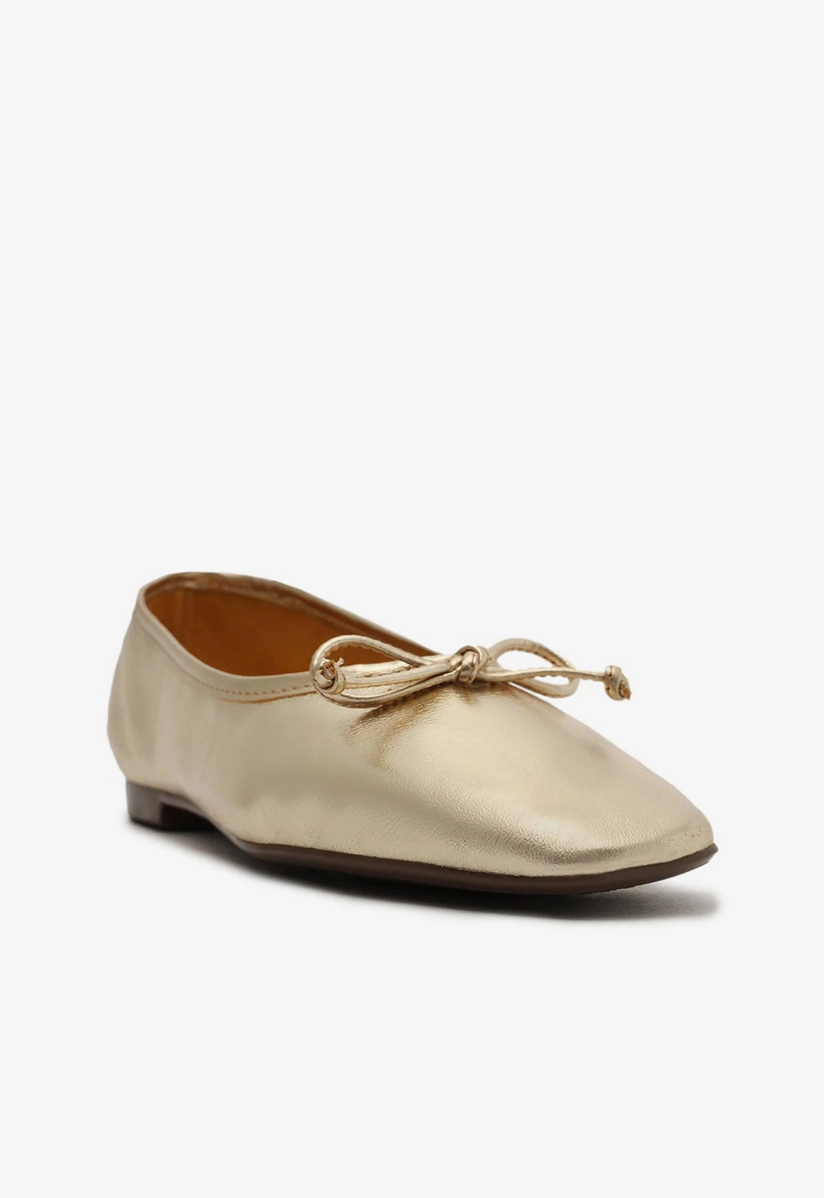 Clean Profile Layered Utility Arissa Gold Leather Ballet Flat