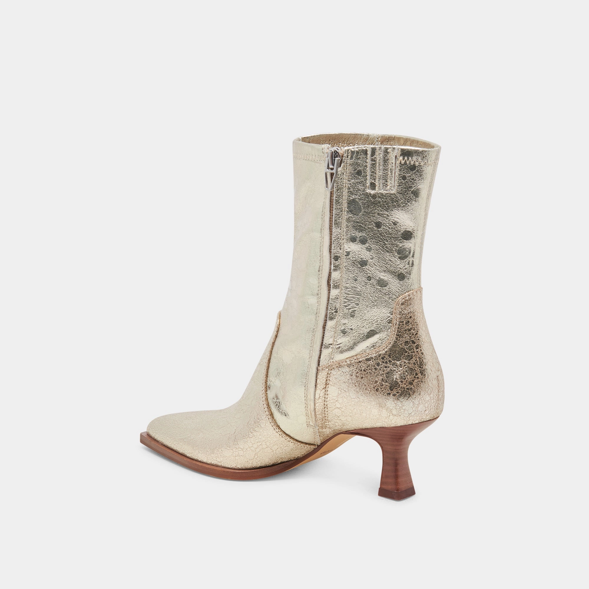 Low-Key Performance Arya Wide Calf Boots Light Gold Distressed Leather
