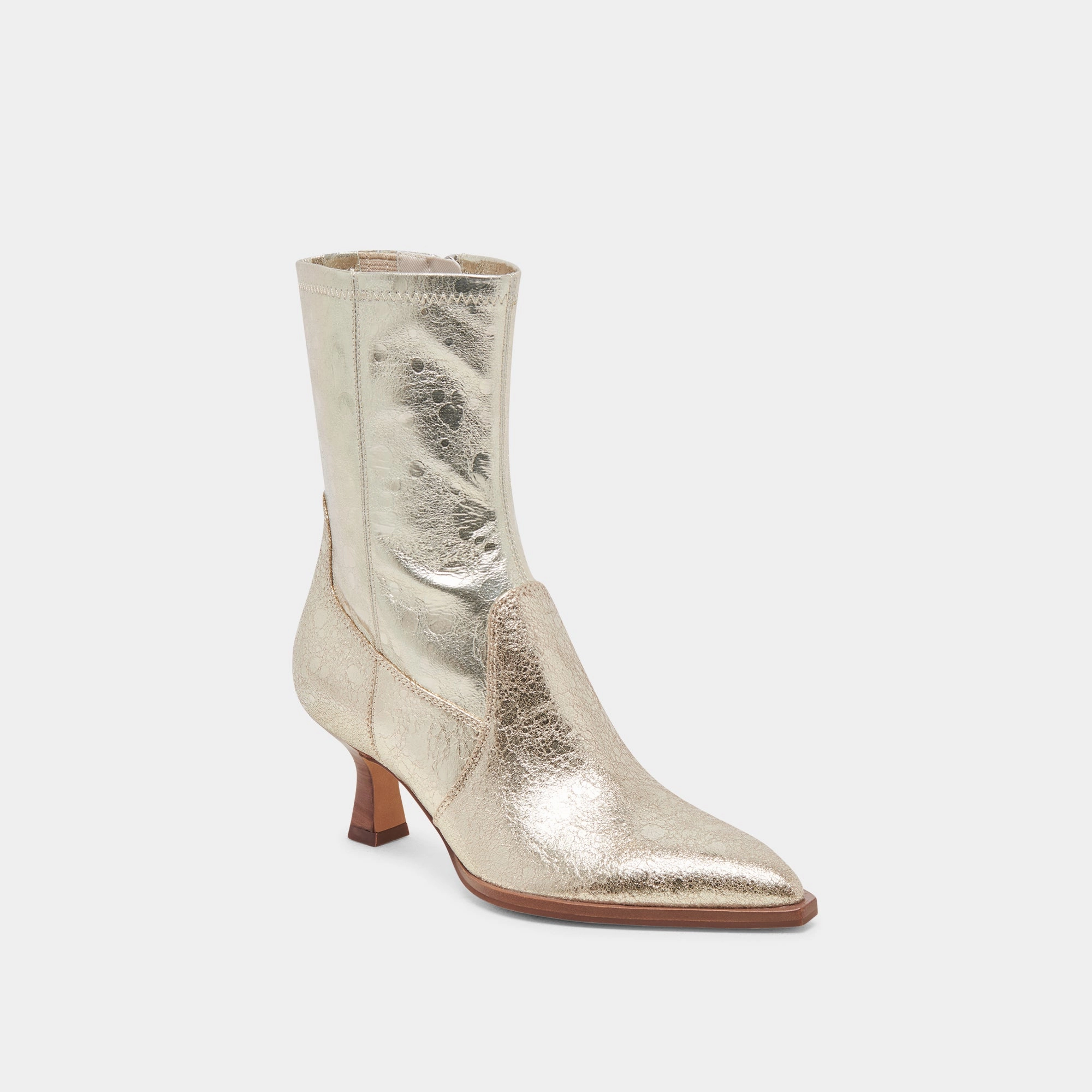 Arya Wide Calf Boots Light Gold Distressed Leather Go-Everywhere