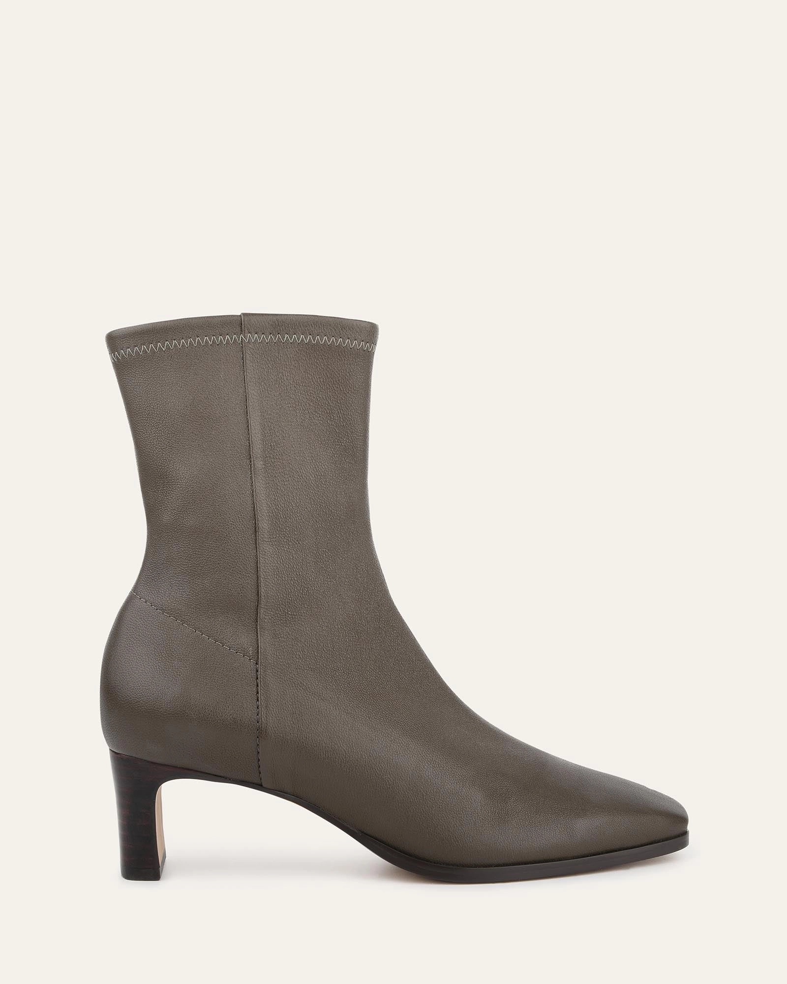 Quince Mid Ankle Boots Dark Olive Leather Streamlined Urban Seasonless Drop