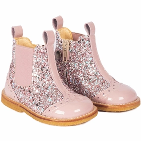 Angulus Mauve/Mauve Glitter Classic Chelsea Boot With Sparkling Glitter Life, Reimagined Lifestyle Rhythm