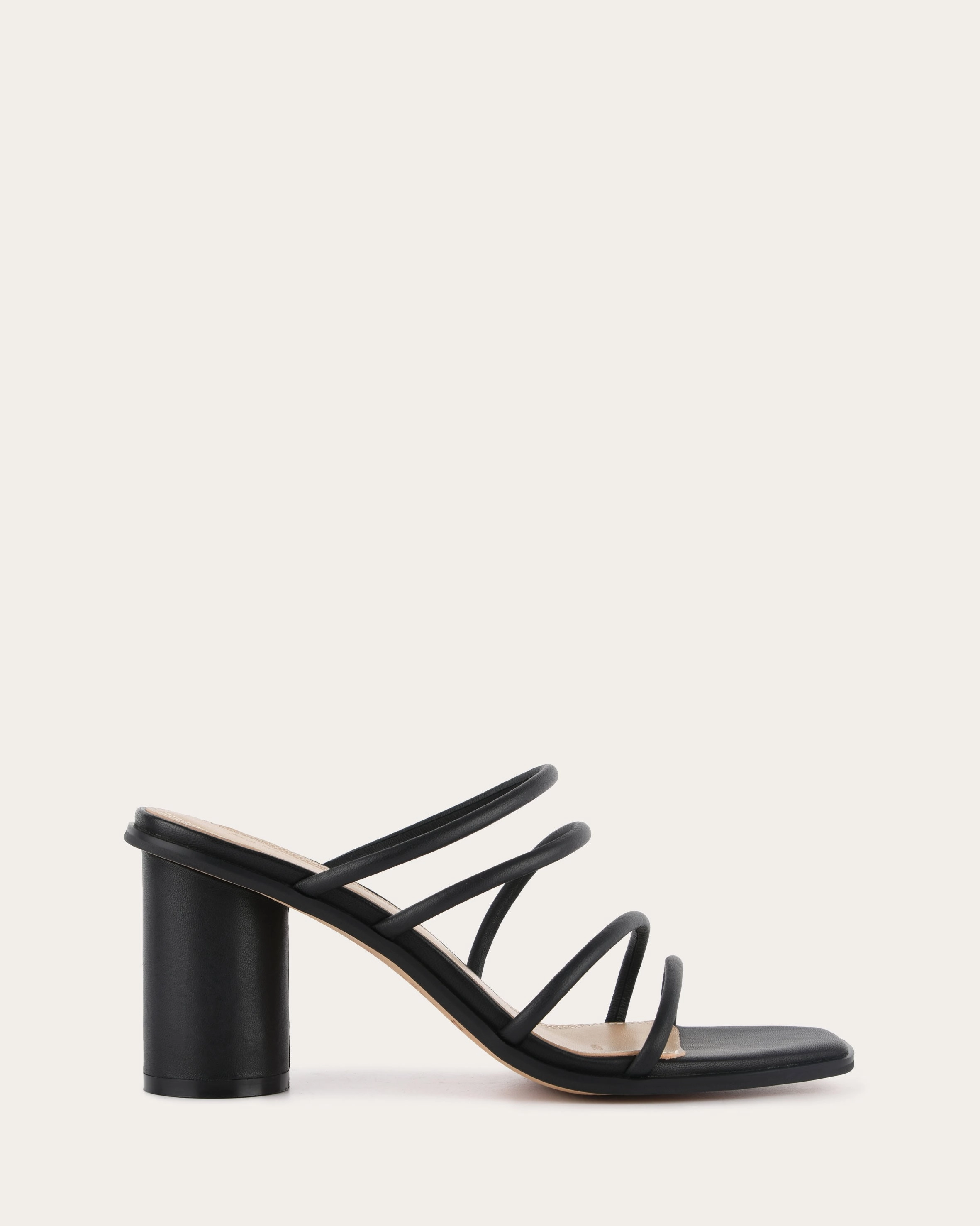 Crafted Minimal Naomi Mid Heel Sandals Black Leather