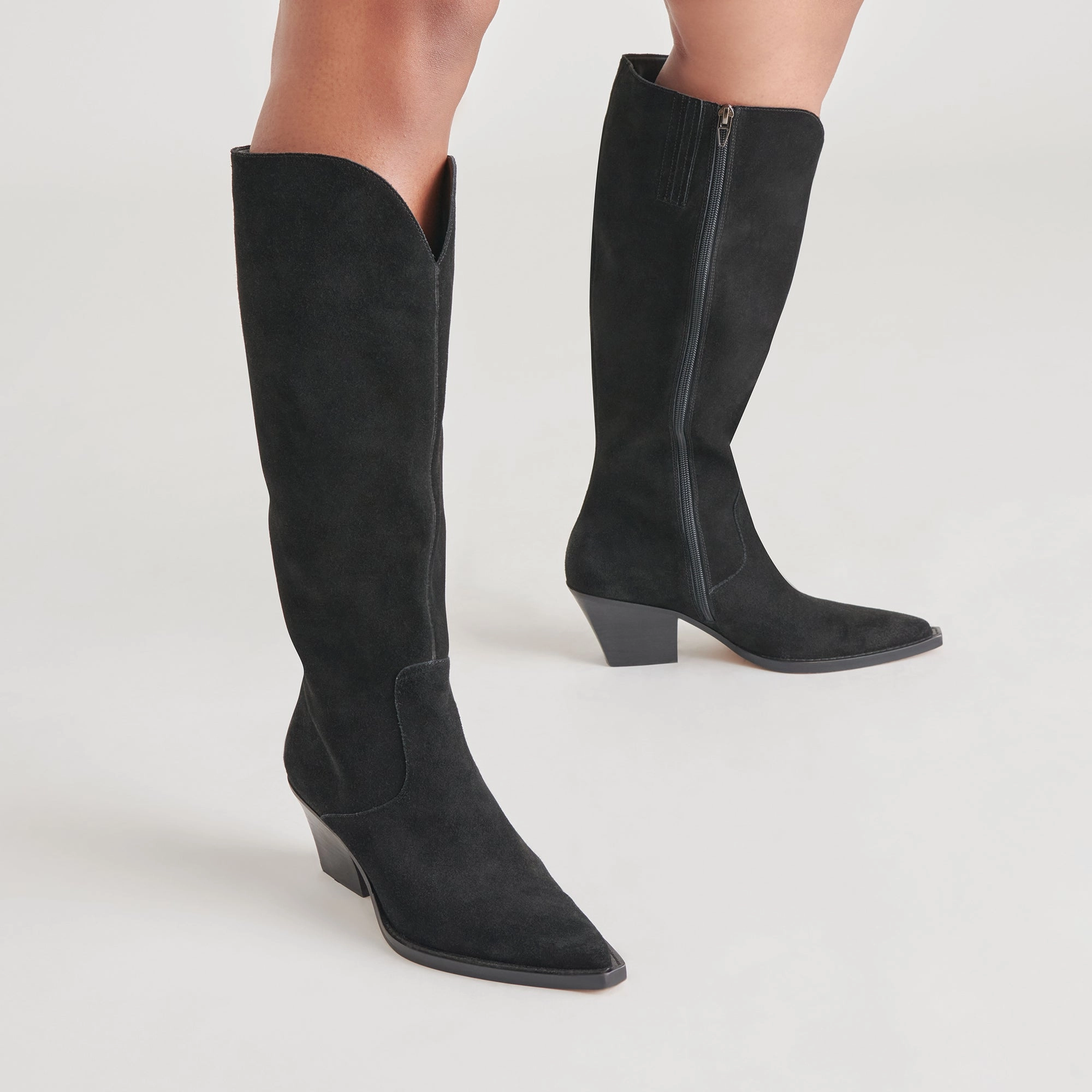 Designed To Shift Refined Streetwear Raj Wide Calf Boots Onyx Suede