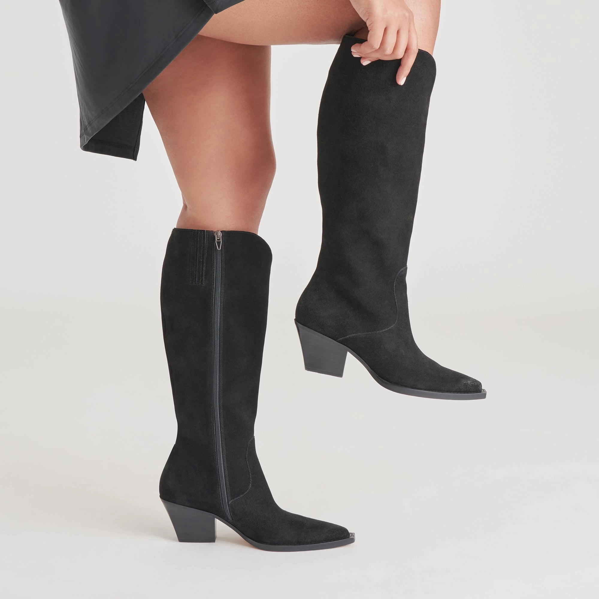 Raj Wide Calf Boots Onyx Suede Elevated Motion Lightweight Presence