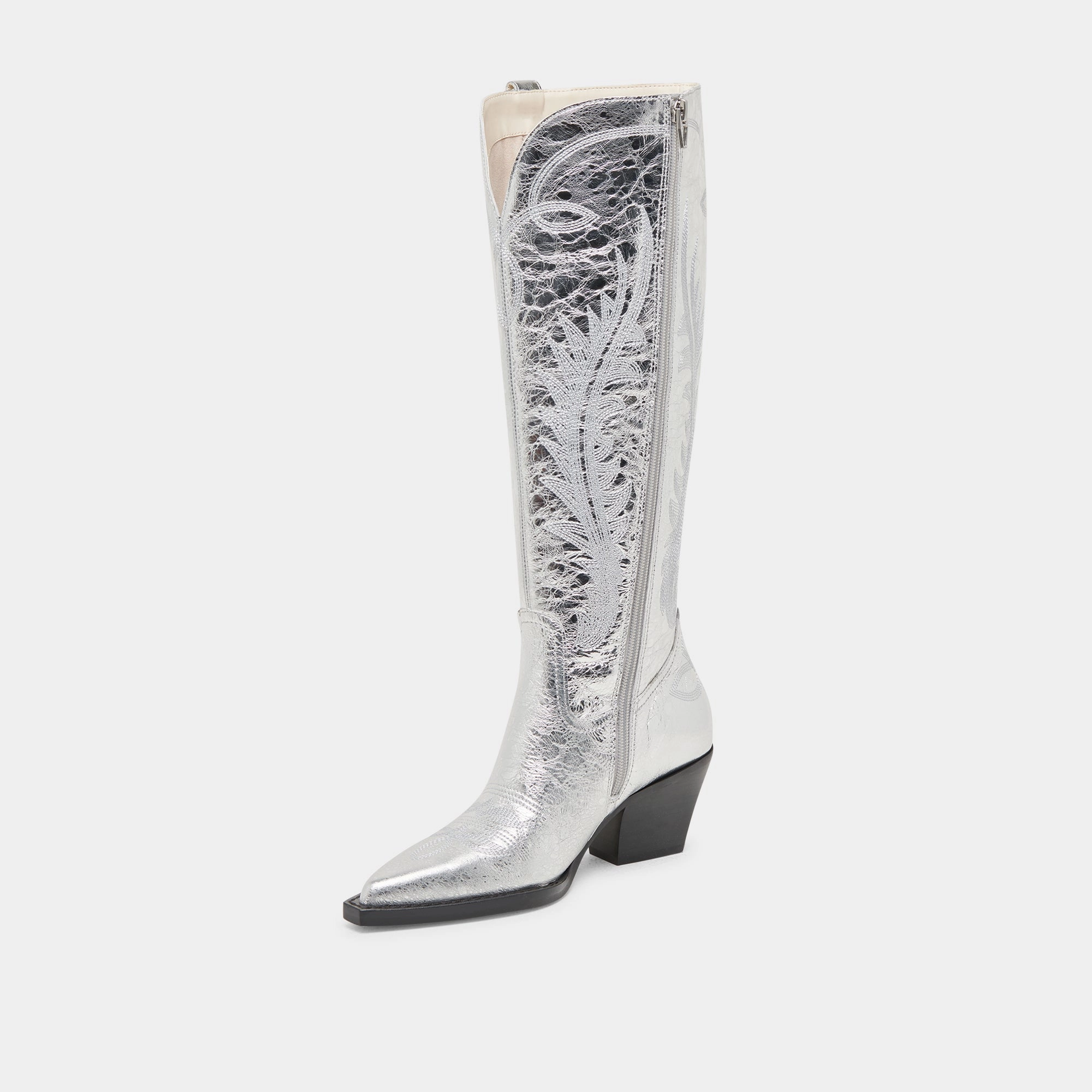 New Neutral Ryatt Extra Wide Calf Boots Silver Distressed Leather